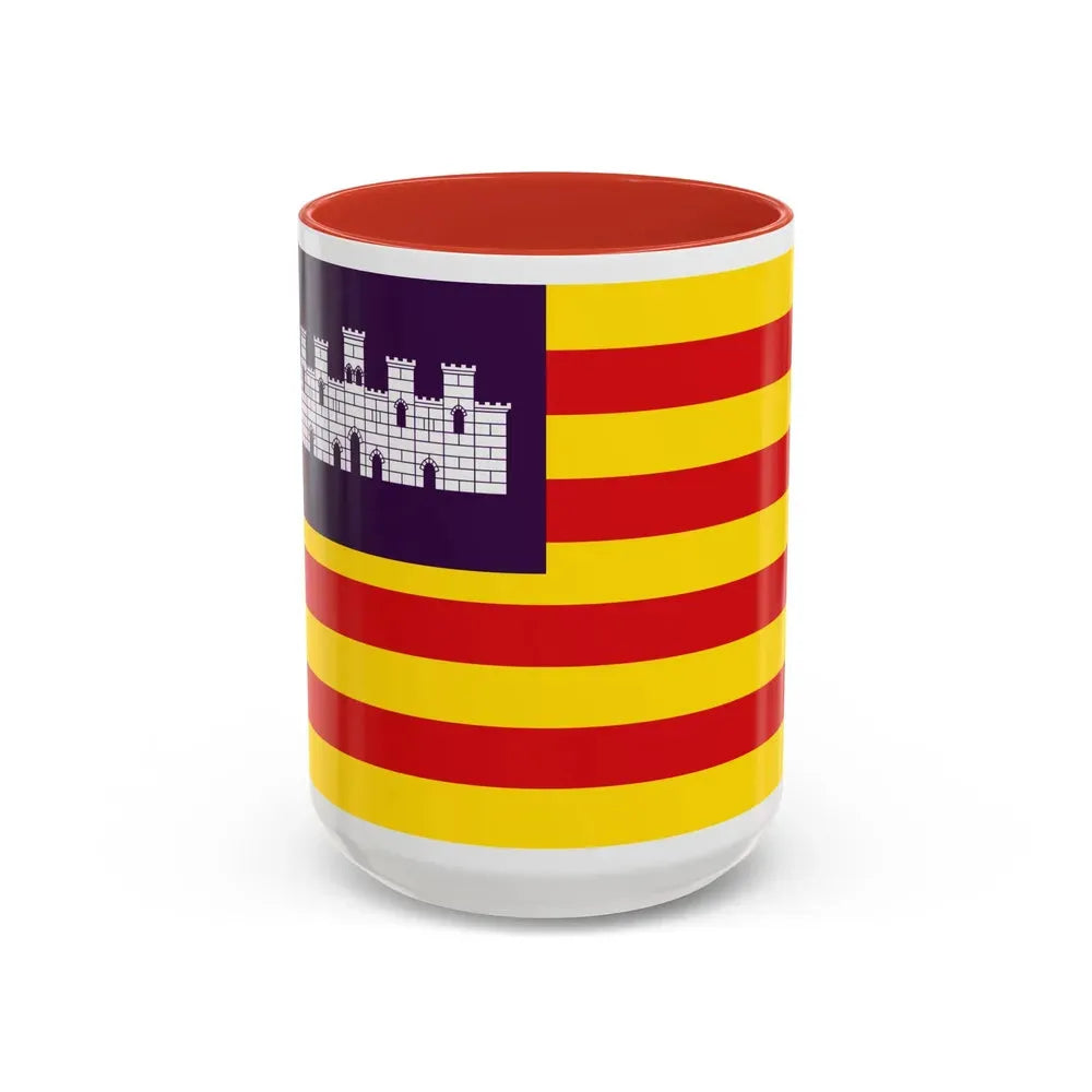 Flag of the Balearic Islands Spain - Accent Coffee Mug 15oz Red - Go Mug Yourself