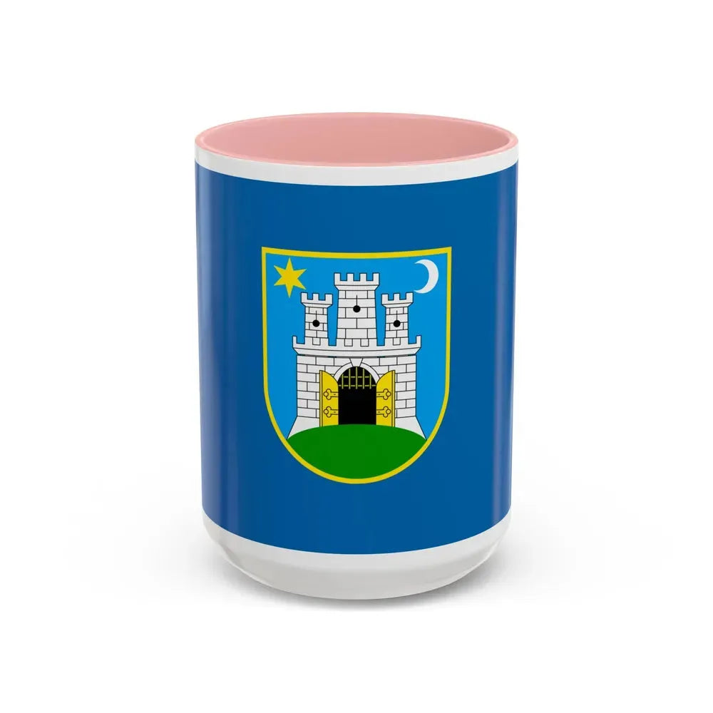 Flag of the City of Zagreb Croatia - Accent Coffee Mug 15oz Pink - Go Mug Yourself