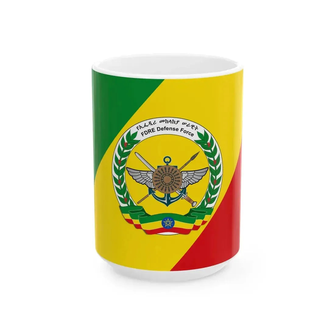 Flag of the Ethiopian National Defense Force 2 (Ethiopia) White Coffee Mug 15oz - Go Mug Yourself