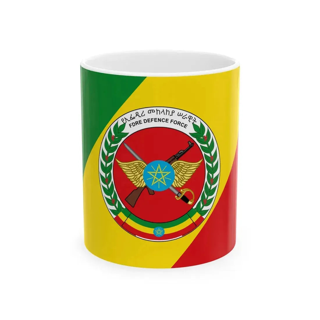 Flag of the Ethiopian National Defense Force 2009 (Ethiopia) White Coffee Mug 11oz - Go Mug Yourself