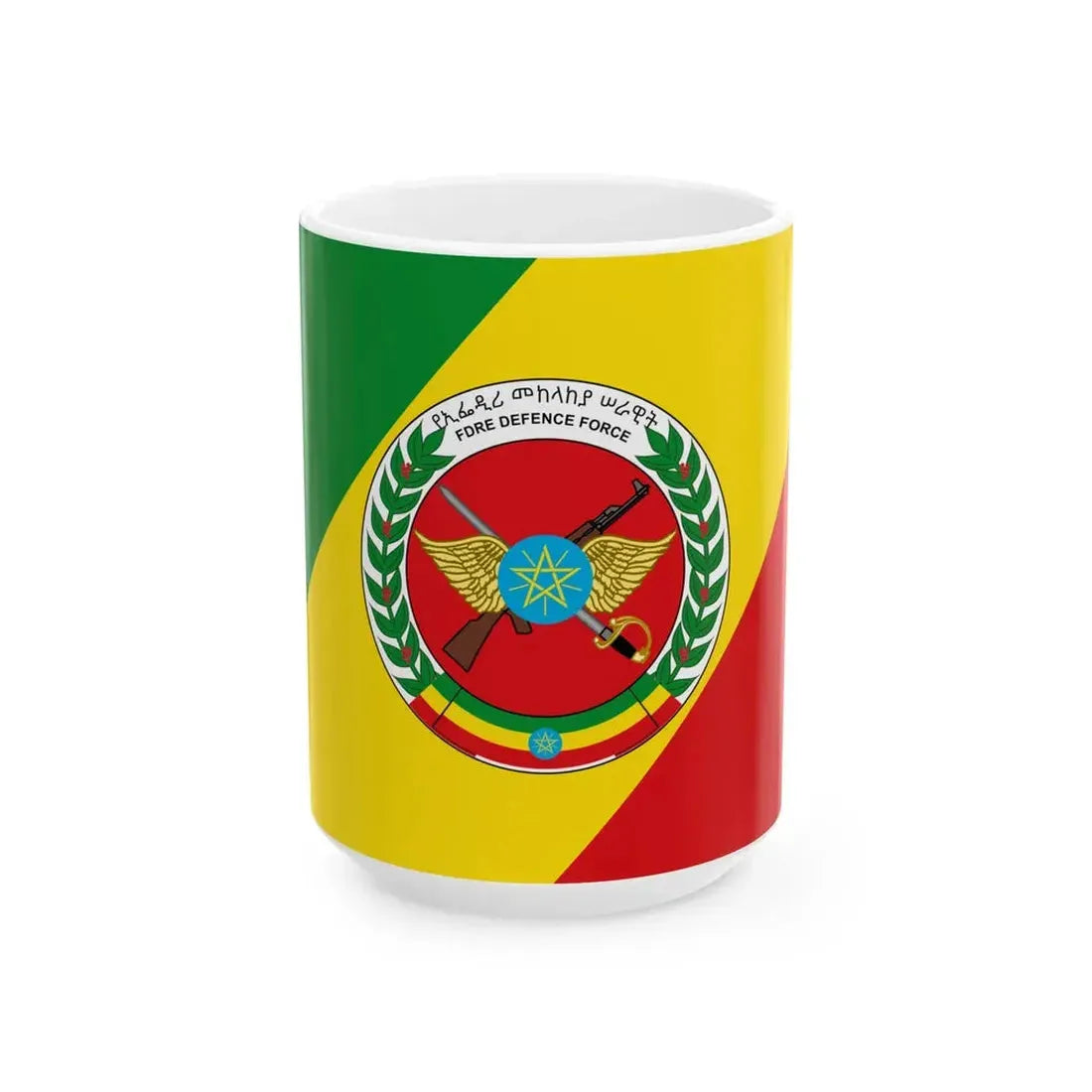 Flag of the Ethiopian National Defense Force 2009 (Ethiopia) White Coffee Mug 15oz - Go Mug Yourself