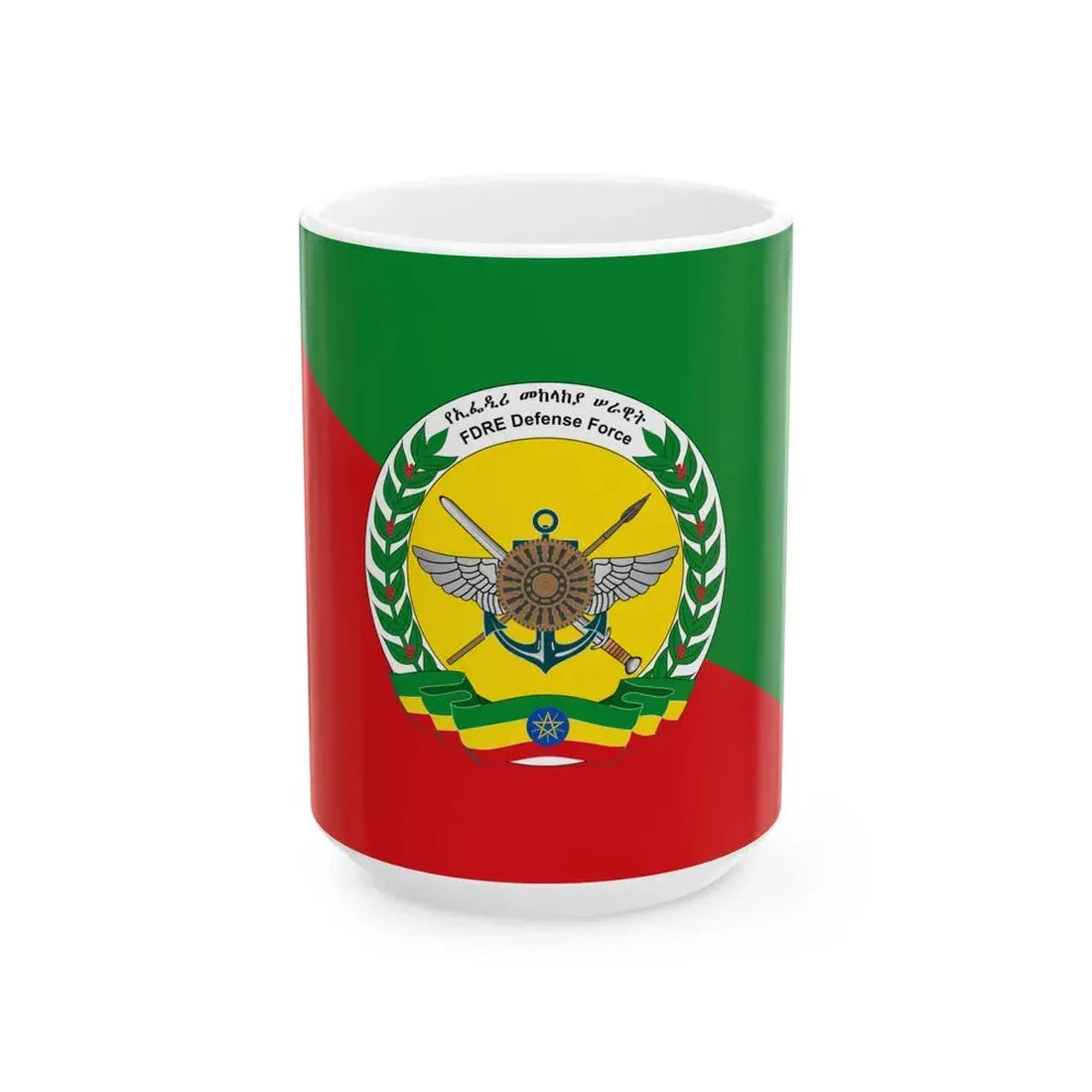 Flag of the Ethiopian National Defense Force 3 (Ethiopia) White Coffee Mug 15oz - Go Mug Yourself