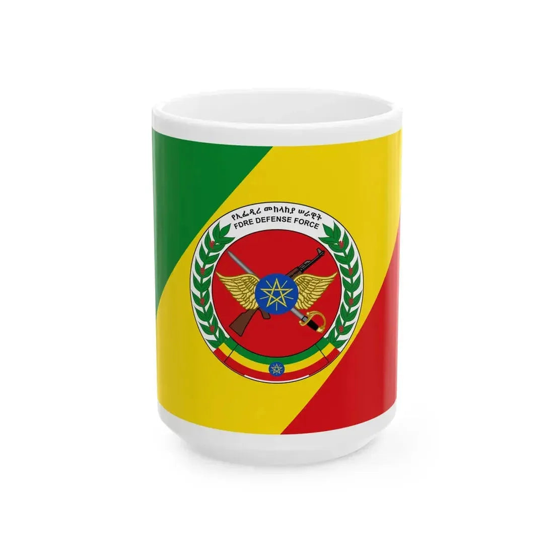 Flag of the Ethiopian National Defense Force (Ethiopia) White Coffee Mug 15oz - Go Mug Yourself