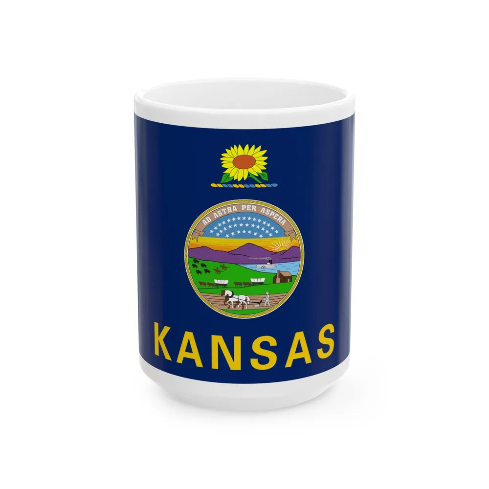 Flag of the Governor of Kansas (United States) White Coffee Mug 15oz - Go Mug Yourself