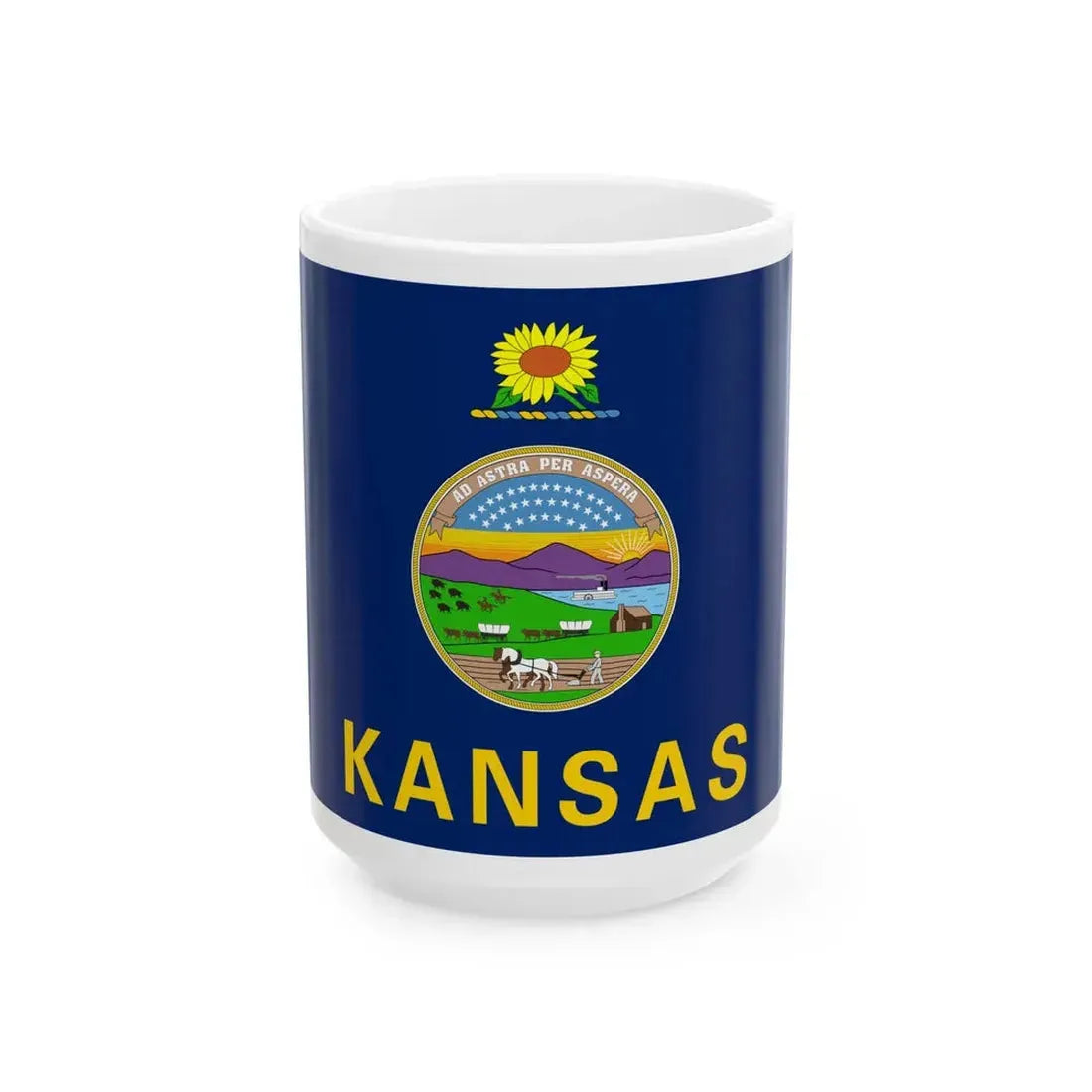 Flag of the Governor of Kansas (United States) White Coffee Mug 15oz - Go Mug Yourself