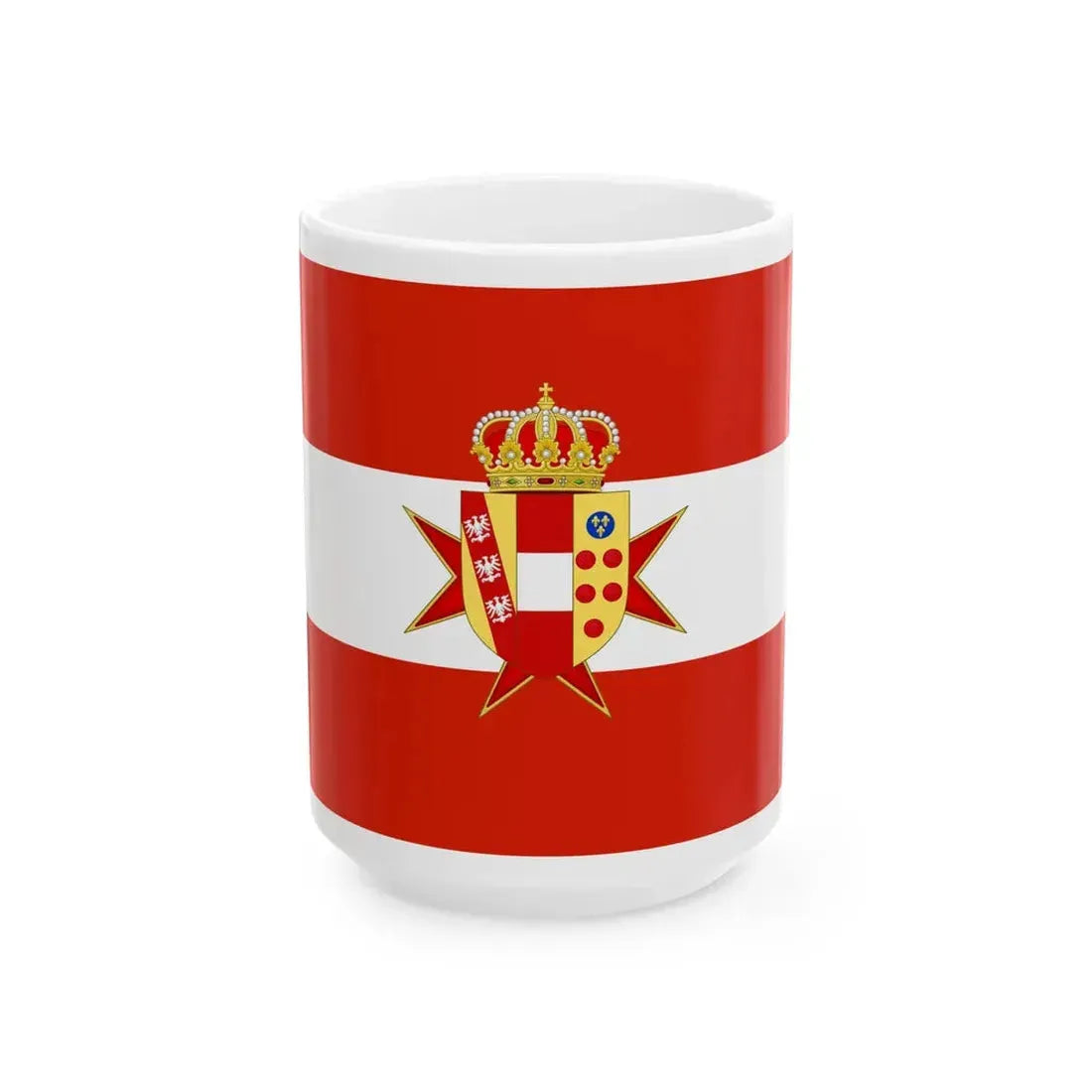 Flag of the Grand Duchy of Tuscany with Lesser Coat of arms (Italy) White Coffee Mug 15oz - Go Mug Yourself