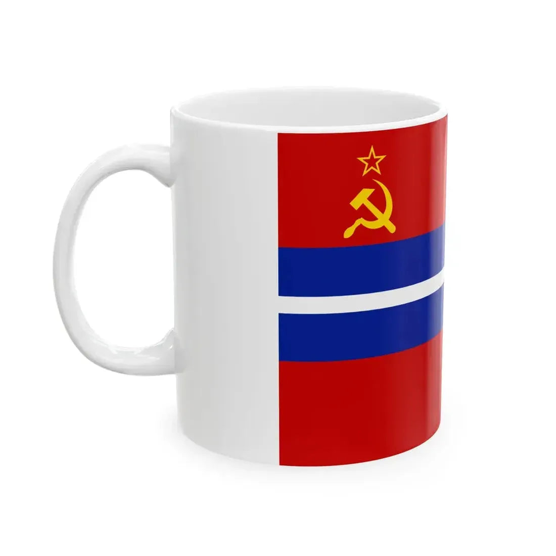Flag of the Kirghiz Soviet Socialist Republic 1952-1991 Flag of Kyrgyzstan 19911992 2-3 (Kyrgyzstan) White Coffee Mug - Go Mug Yourself