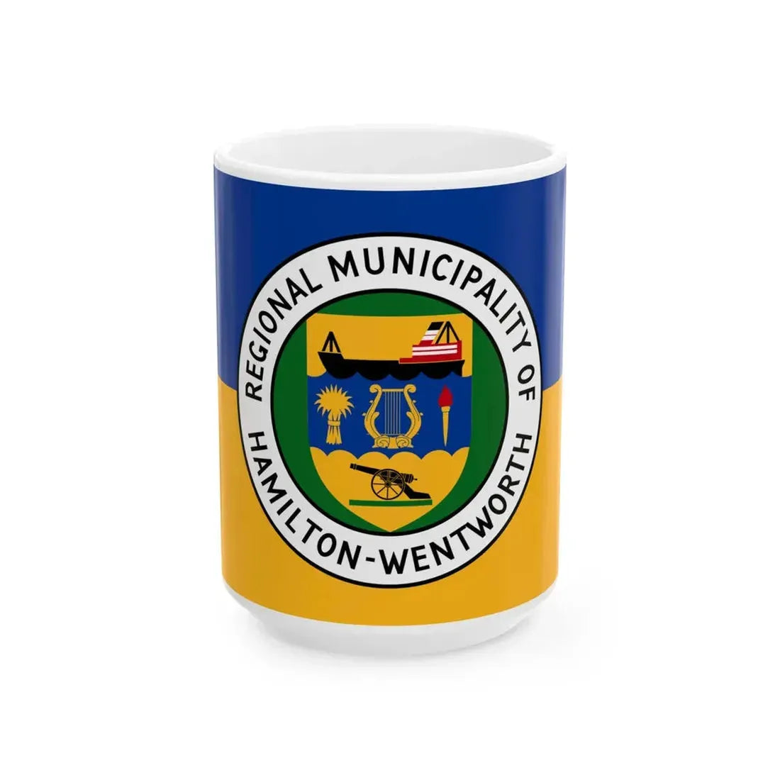 Flag of the Regional Municipality of Hamilton-Wentworth (Canada) White Coffee Mug 15oz - Go Mug Yourself