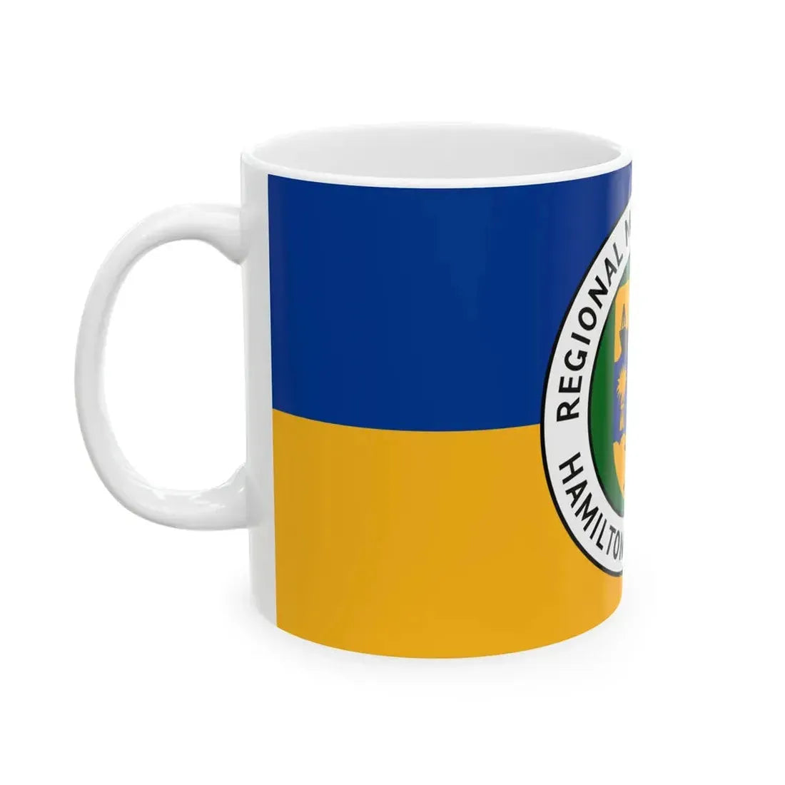Flag of the Regional Municipality of Hamilton-Wentworth (Canada) White Coffee Mug - Go Mug Yourself