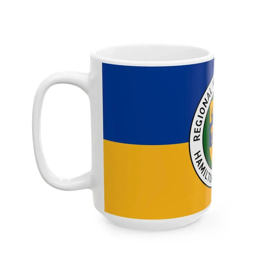 Flag of the Regional Municipality of Hamilton-Wentworth (Canada) White Coffee Mug - Go Mug Yourself