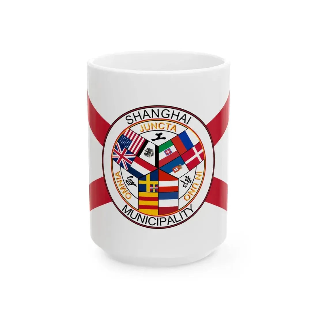 Flag of the Shanghai International Settlement pre-WWI (China) White Coffee Mug 15oz - Go Mug Yourself