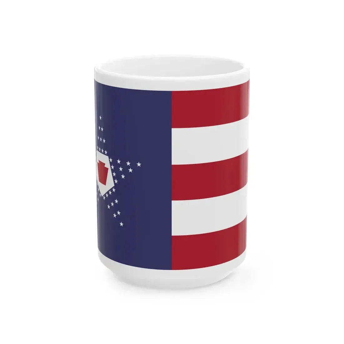 Flag of the United States pentagonal arrangement and Pennsylvania keystone symbol (United States) White Coffee Mug 15oz - Go Mug Yourself