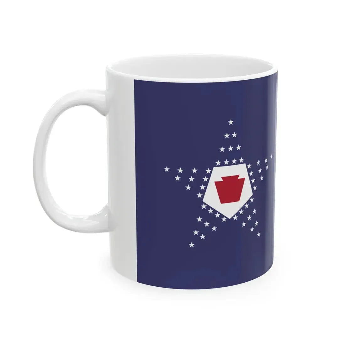Flag of the United States pentagonal arrangement and Pennsylvania keystone symbol (United States) White Coffee Mug - Go Mug Yourself