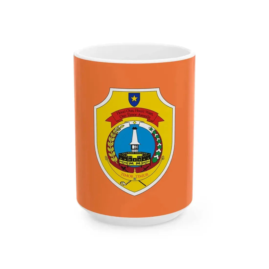 Flag of Timor Timur (Indonesia) White Coffee Mug 15oz - Go Mug Yourself