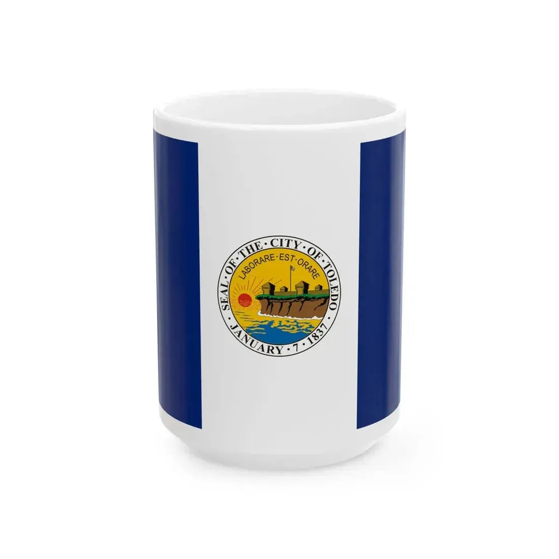 Flag of Toledo Ohio 1994-2025 (United States) White Coffee Mug 15oz - Go Mug Yourself