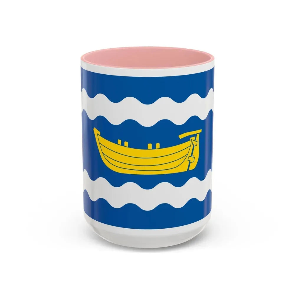 Flag of Uusimaa Finland - Accent Coffee Mug 15oz Pink - Go Mug Yourself