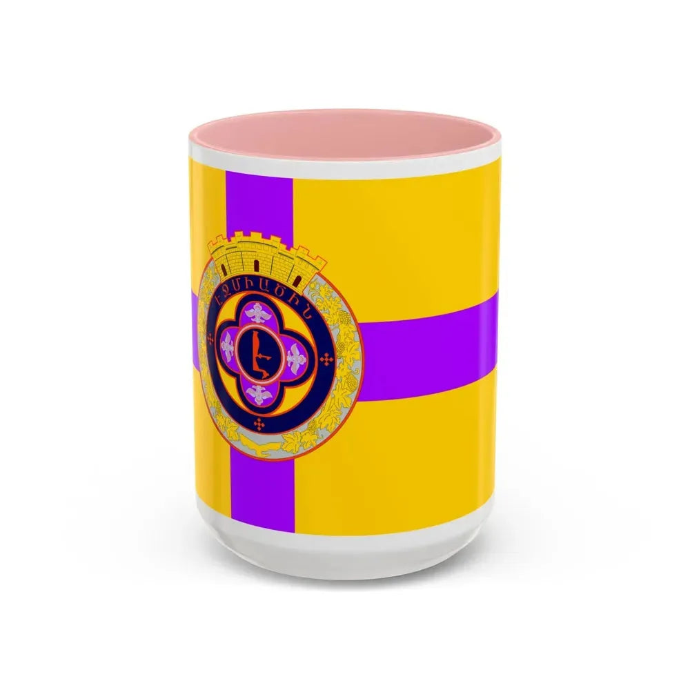 Flag of Vagharshapat Armenia - Accent Coffee Mug 15oz Pink - Go Mug Yourself