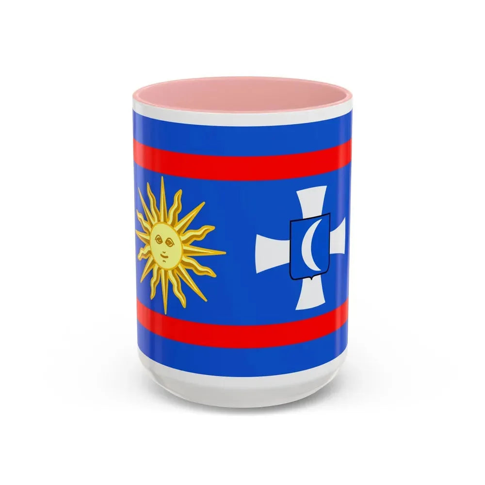 Flag of Vinnytsia Oblast Ukraine - Accent Coffee Mug 15oz Pink - Go Mug Yourself