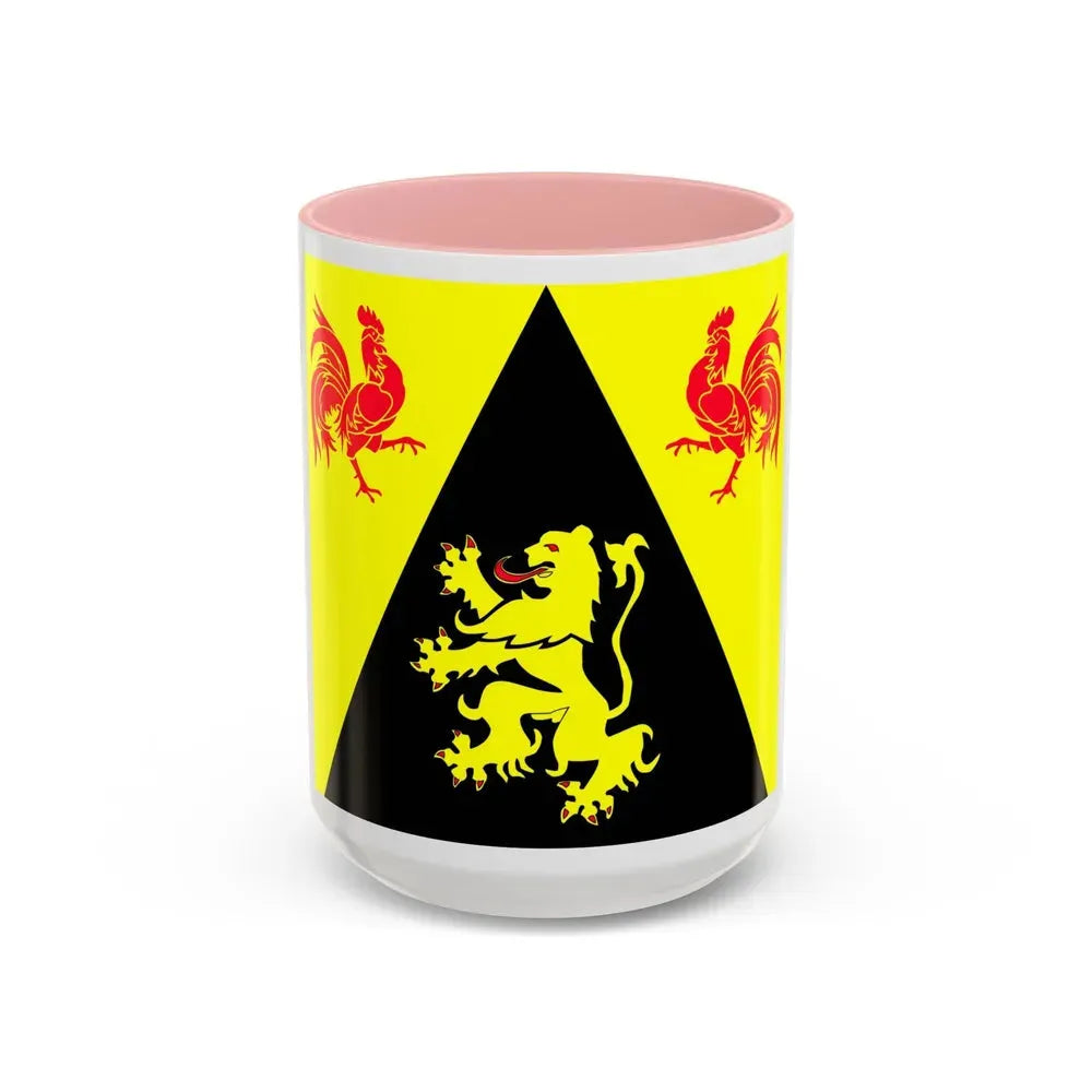 Flag of Walloon Brabant Belgium - Accent Coffee Mug 15oz Pink - Go Mug Yourself