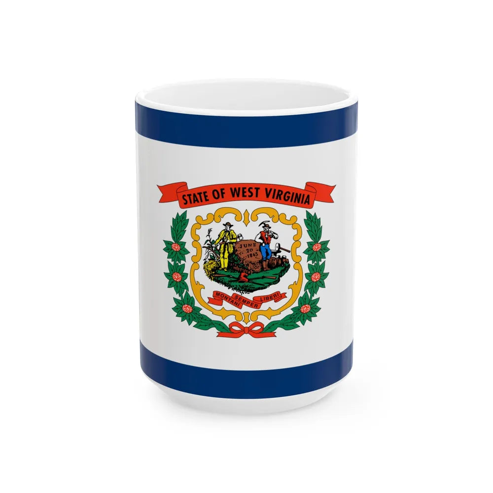 Flag of West Virginia 3-2 (United States) White Coffee Mug 15oz - Go Mug Yourself