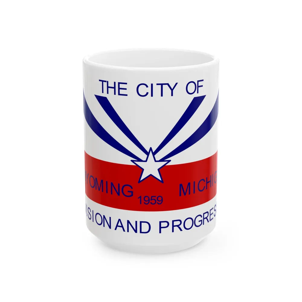 Flag of Wyoming Michigan (United States) White Coffee Mug 15oz - Go Mug Yourself
