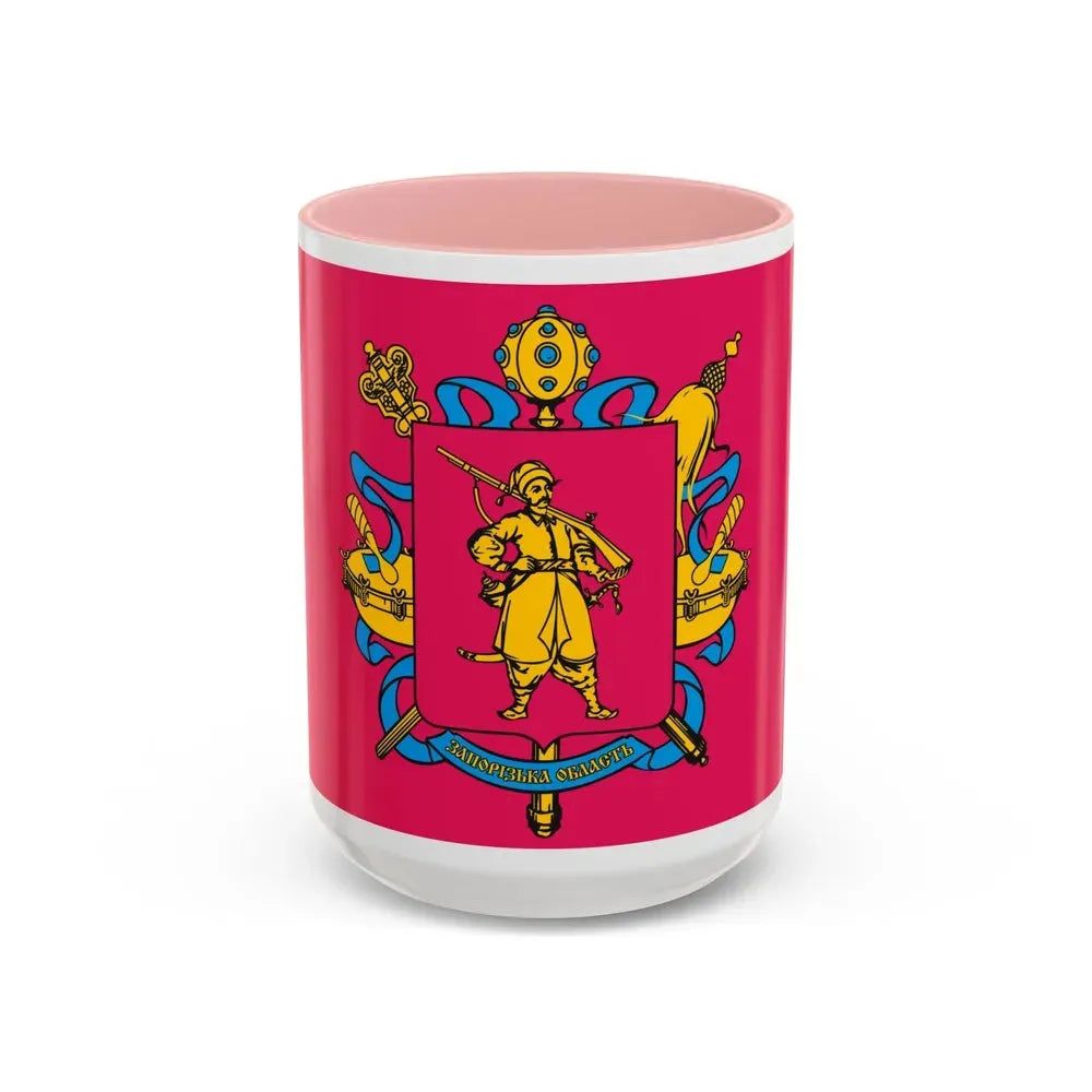 Flag of Zaporizhzhia Oblast Ukraine - Accent Coffee Mug 15oz Pink - Go Mug Yourself