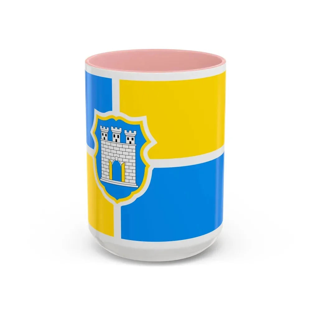 Flag of Zhytomyr Ukraine - Accent Coffee Mug 15oz Pink - Go Mug Yourself