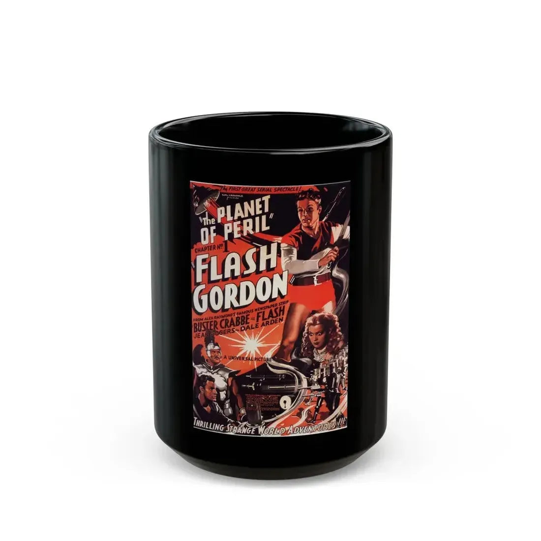FLASH GORDON - THE PLANET OF PERIL 1936 Movie Poster - Black Coffee Mug 15oz - Go Mug Yourself