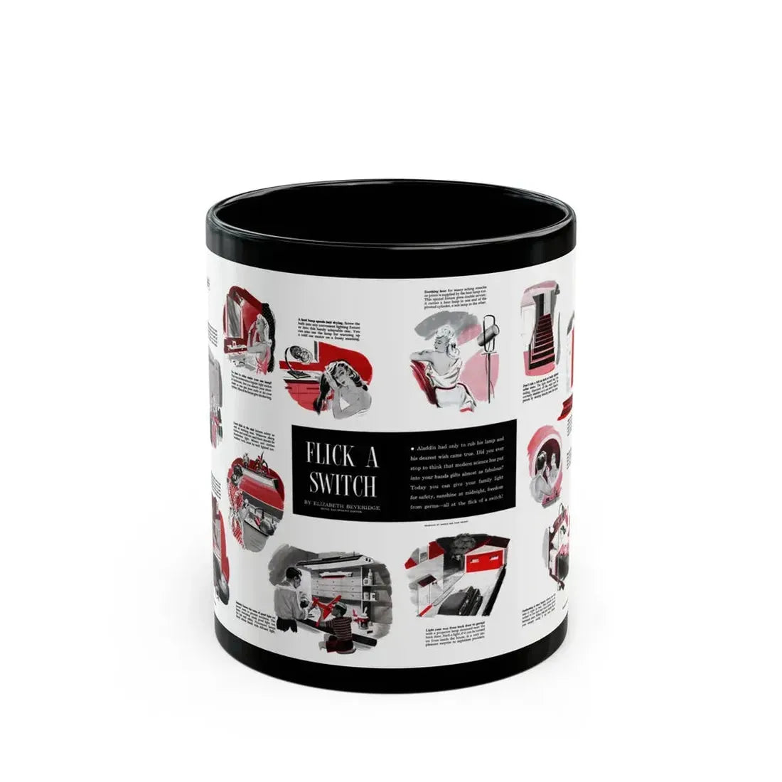 Flick a Switch, Woman's Home Companion, January 1948 - Black Coffee Mug 11oz - Go Mug Yourself