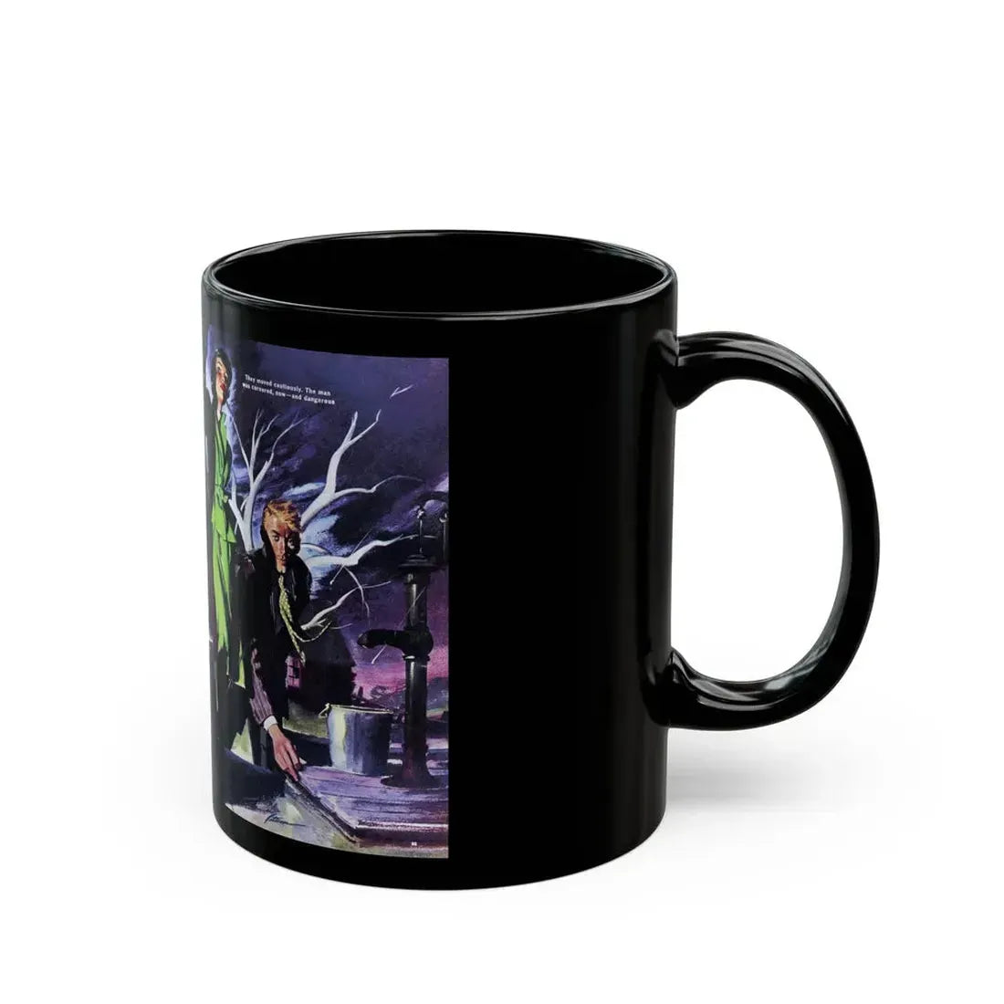 Flight in the Dark, Woman's Day, July 1950 - Black Coffee Mug - Go Mug Yourself