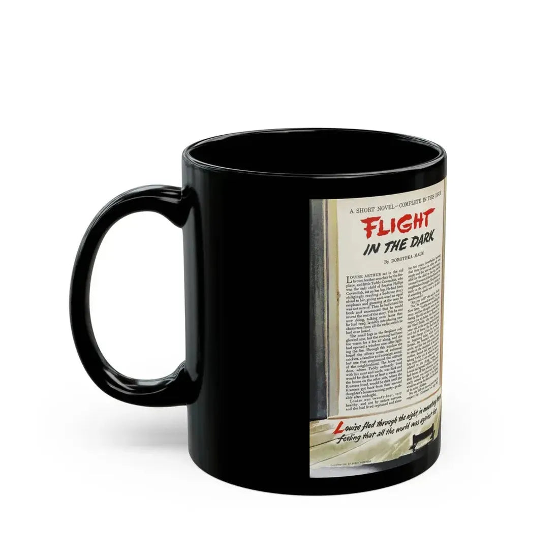 Flight in the Dark, Woman's Day, July 1950 - Black Coffee Mug - Go Mug Yourself
