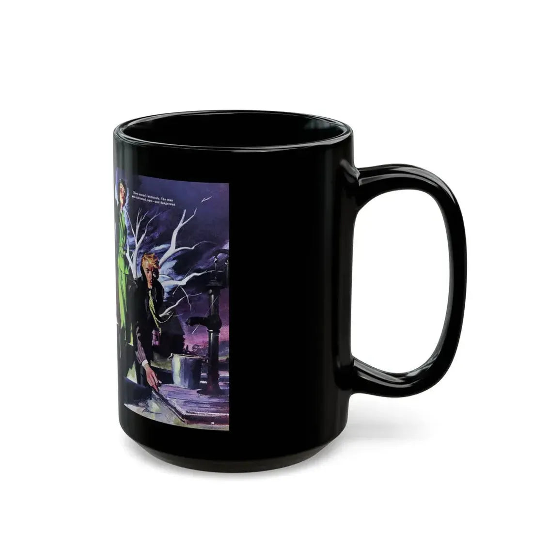 Flight in the Dark, Woman's Day, July 1950 - Black Coffee Mug - Go Mug Yourself