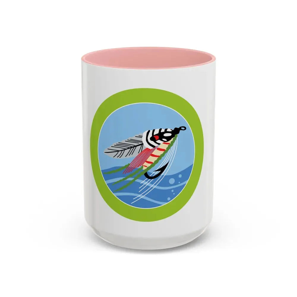 Fly Fishing (Boy Scout Merit Badge) Accent Coffee Mug 15oz Pink - Go Mug Yourself