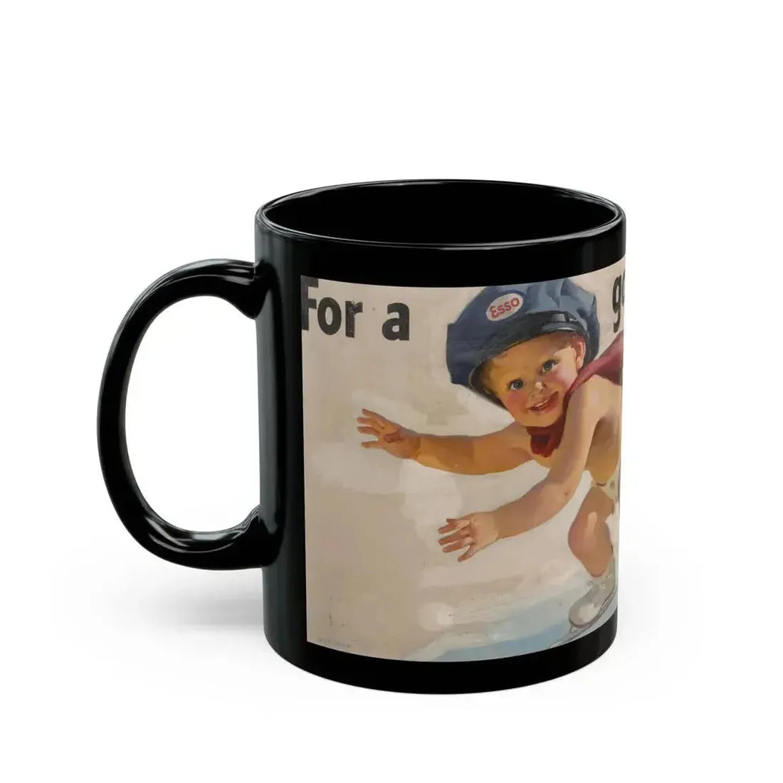 For a Good Start, Esso Oil advertisement, 1950 - Black Coffee Mug - Go Mug Yourself