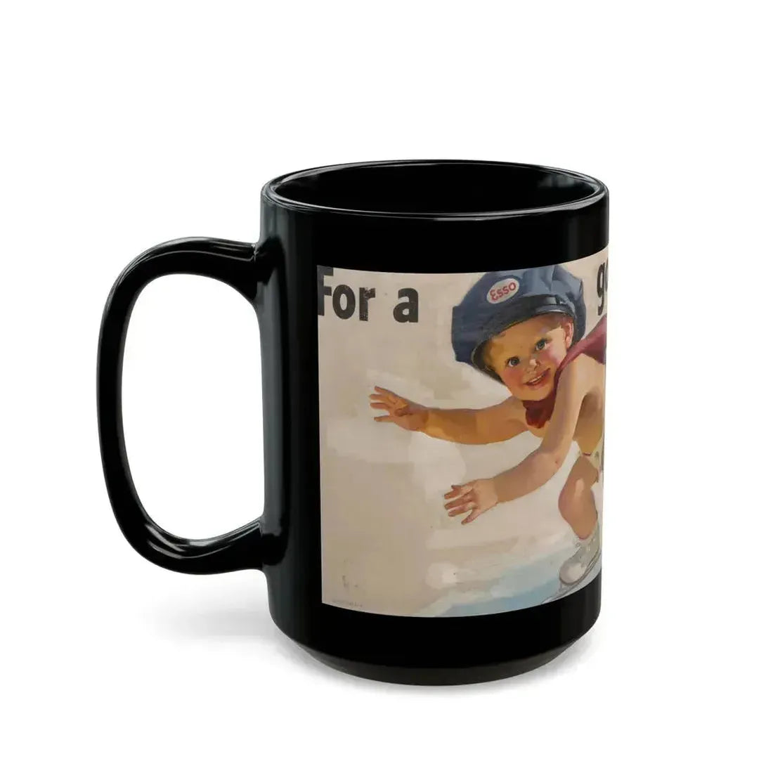 For a Good Start, Esso Oil advertisement, 1950 - Black Coffee Mug - Go Mug Yourself