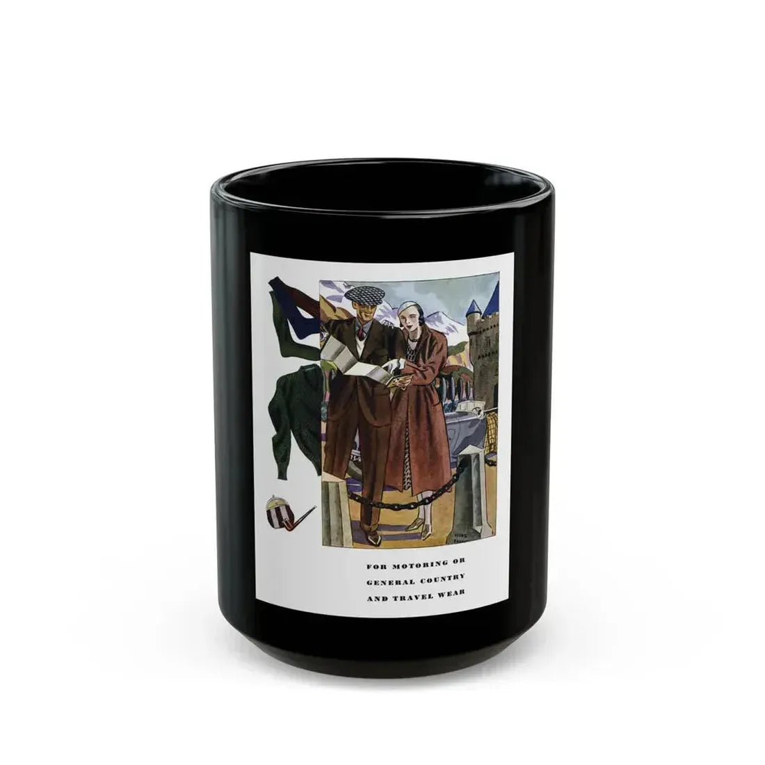 For Motoring Or General Country..., Esquire, January 1934 - Black Coffee Mug 15oz - Go Mug Yourself