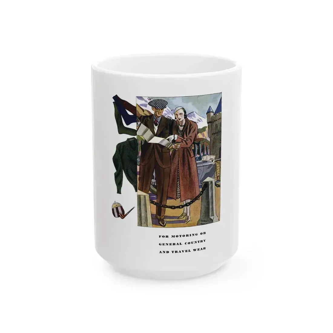 For Motoring Or General Country..., Esquire, January 1934 - White Coffee Mug 15oz - Go Mug Yourself