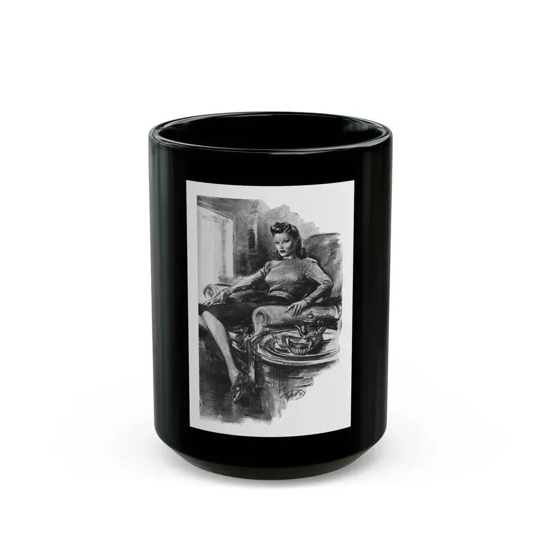 For Snow On The High Ground by Ruth Cameron Ward (1), Woman And Home, 1942 - Black Coffee Mug 15oz - Go Mug Yourself
