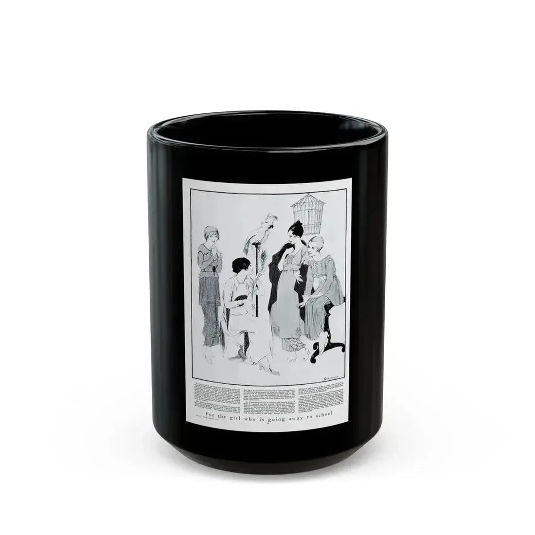 For the girl who is going away to school, Harper's Bazaar, August 1914 - Black Coffee Mug 15oz - Go Mug Yourself