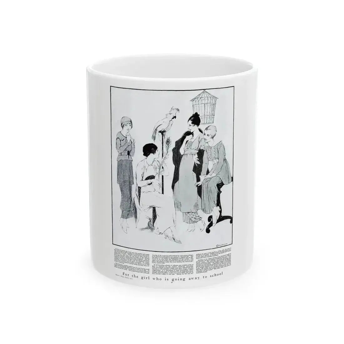 For the girl who is going away to school, Harper's Bazaar, August 1914 - White Coffee Mug 11oz - Go Mug Yourself