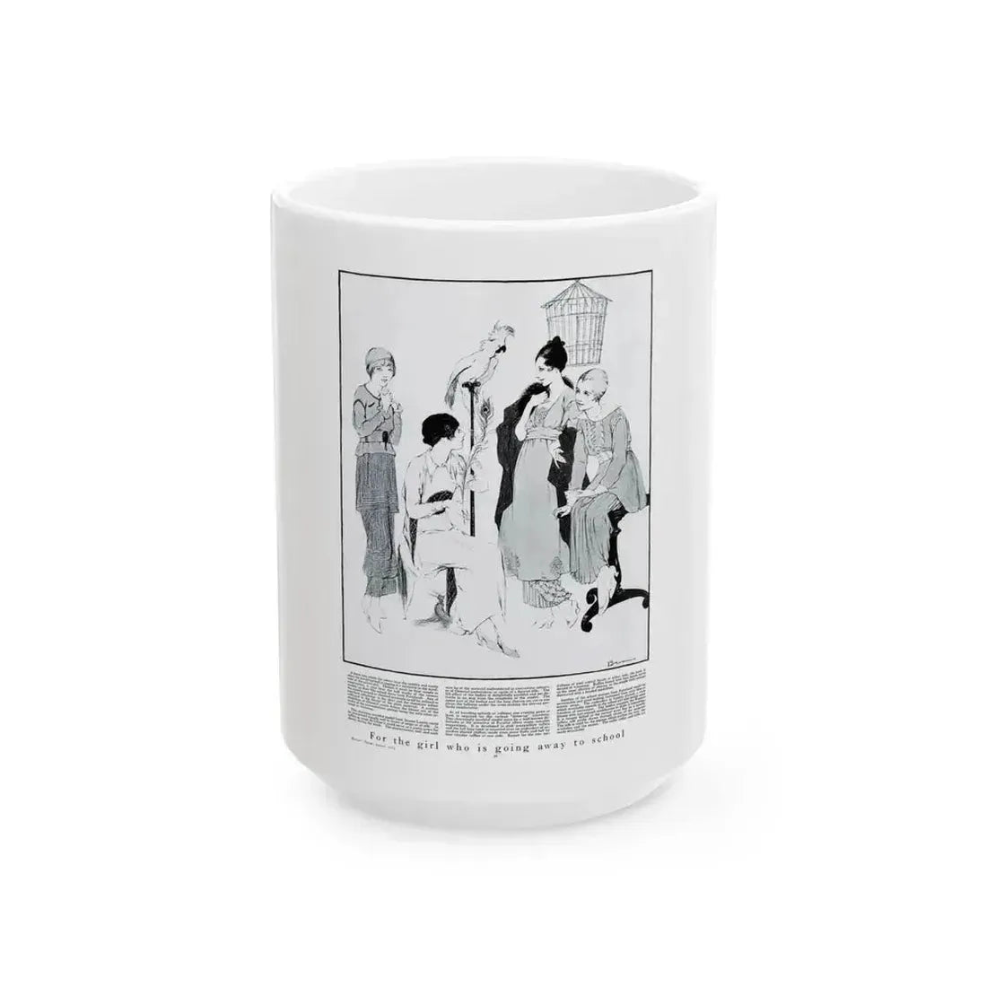 For the girl who is going away to school, Harper's Bazaar, August 1914 - White Coffee Mug 15oz - Go Mug Yourself