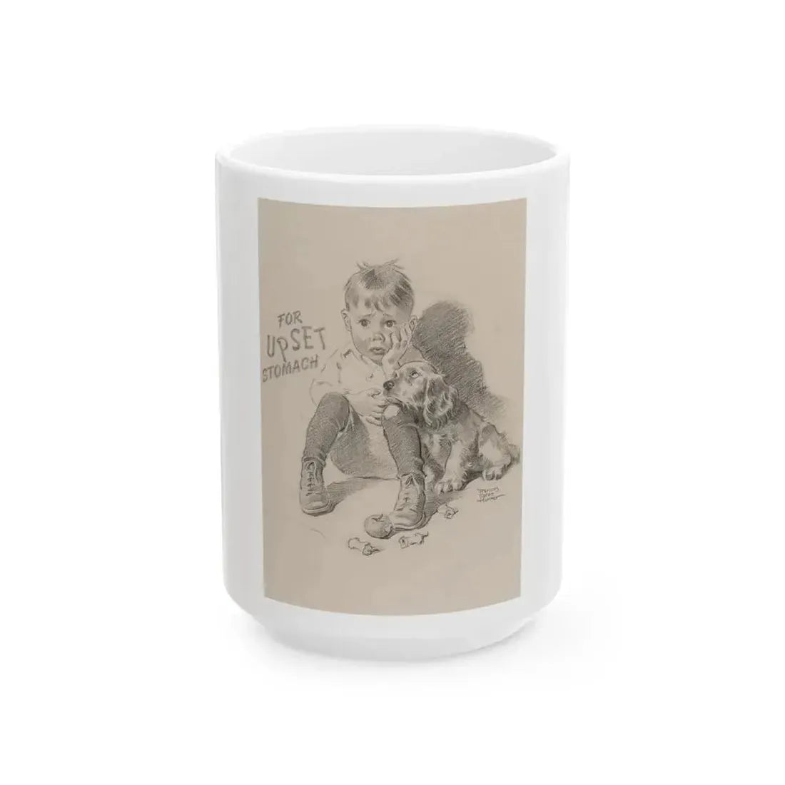 For Upset Stomach advertisement - White Coffee Mug 15oz - Go Mug Yourself
