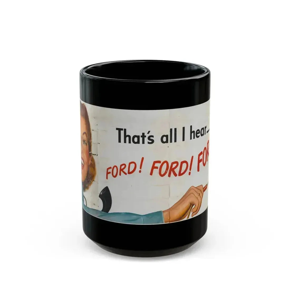 Ford Telephone Advertising Poster (Late 1940s) - Black Coffee Mug 15oz - Go Mug Yourself