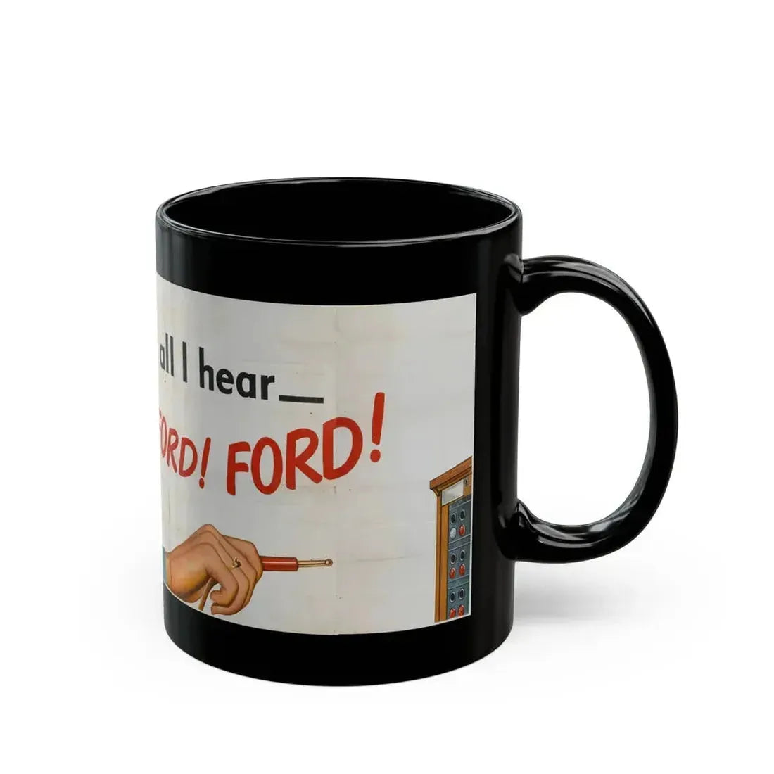 Ford Telephone Advertising Poster (Late 1940s) - Black Coffee Mug - Go Mug Yourself