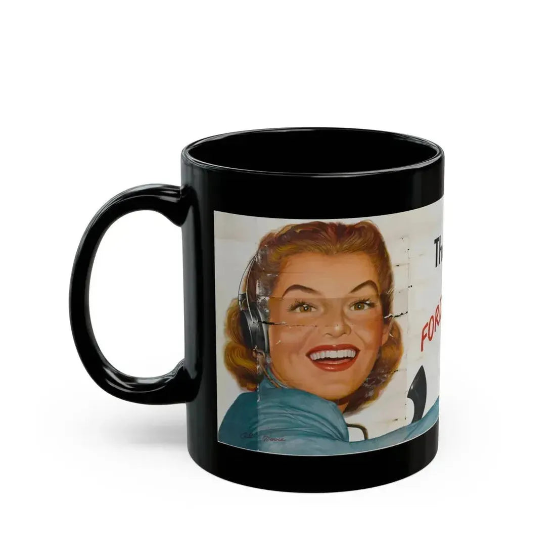 Ford Telephone Advertising Poster (Late 1940s) - Black Coffee Mug - Go Mug Yourself