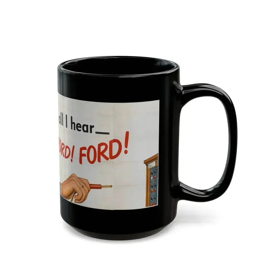 Ford Telephone Advertising Poster (Late 1940s) - Black Coffee Mug - Go Mug Yourself