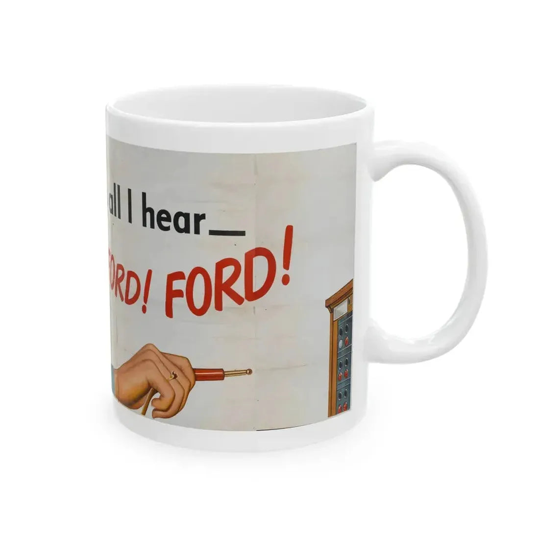 Ford Telephone Advertising Poster (Late 1940s) - White Coffee Mug - Go Mug Yourself