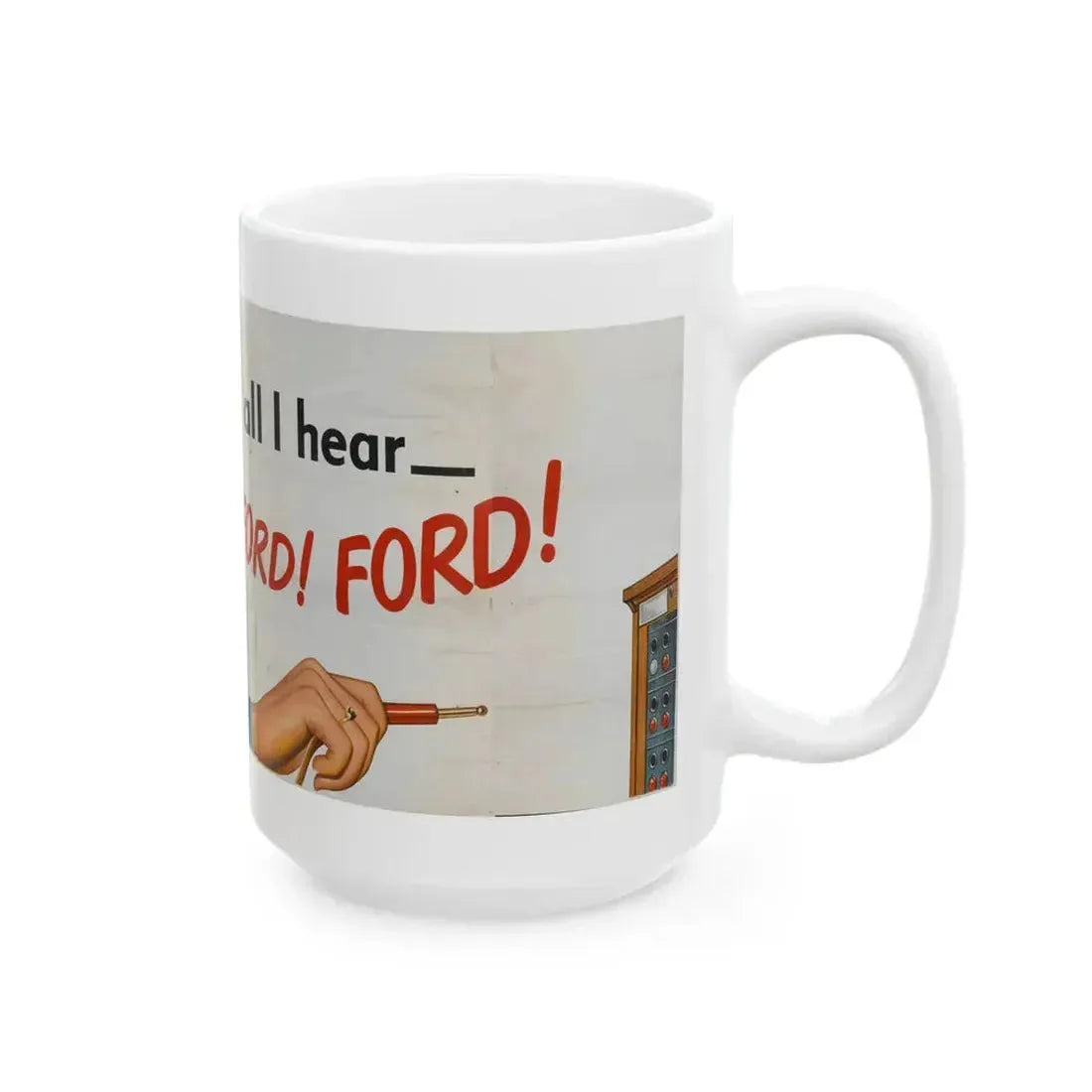 Ford Telephone Advertising Poster (Late 1940s) - White Coffee Mug - Go Mug Yourself