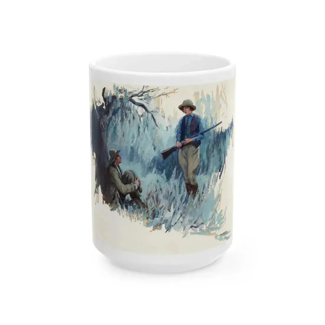 Forest Hunting Scene - White Coffee Mug 15oz - Go Mug Yourself