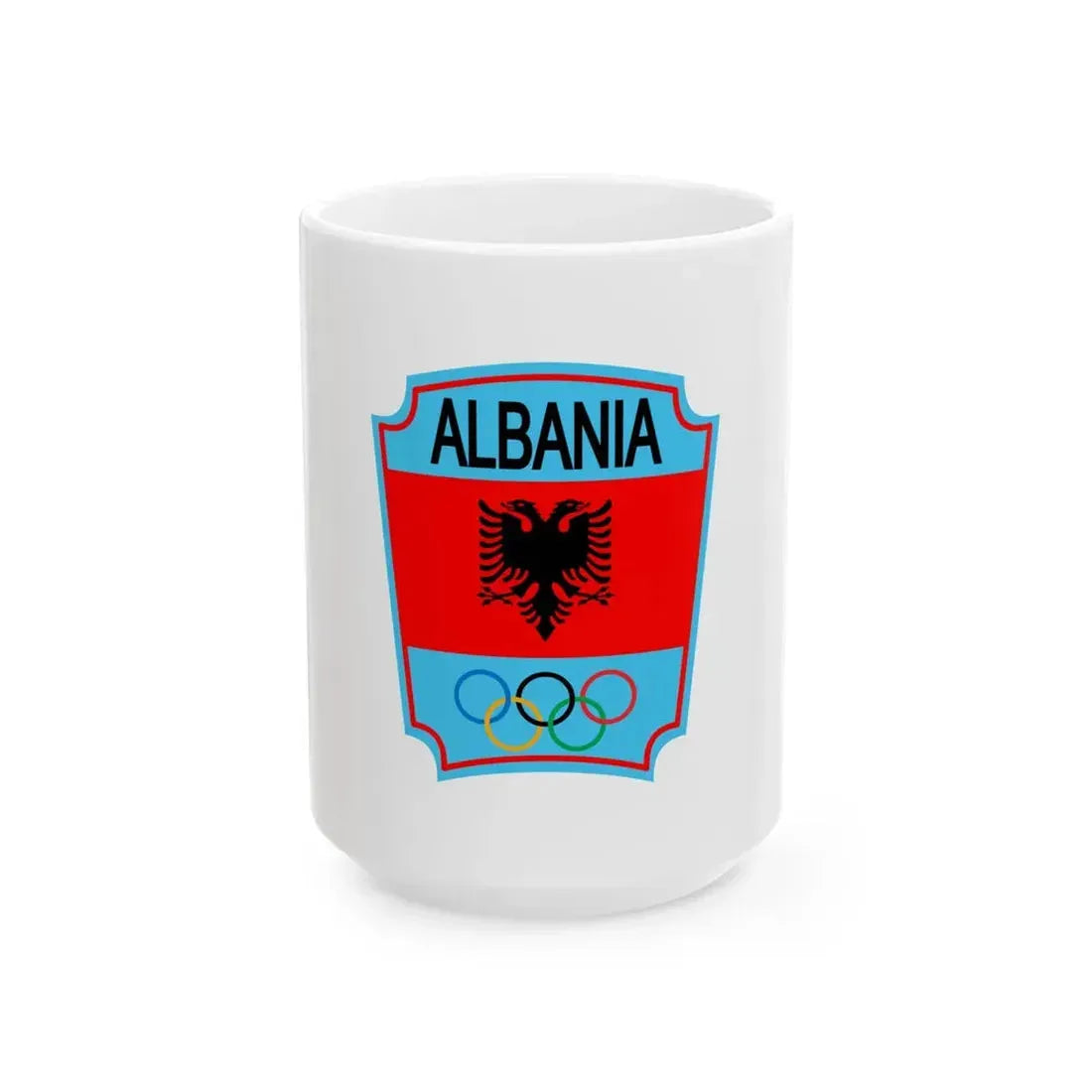 Former flag of the Albanian National Olympic Committee (Albania) White Coffee Mug 15oz - Go Mug Yourself